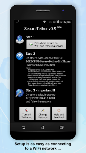 SecureTether WiFi – Free no root mobile hotspot 0.9.4 for MAC App Preview 1