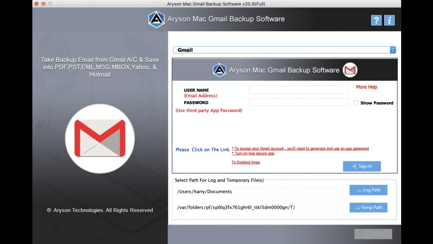 Aryson Gmail Backup Tool preview