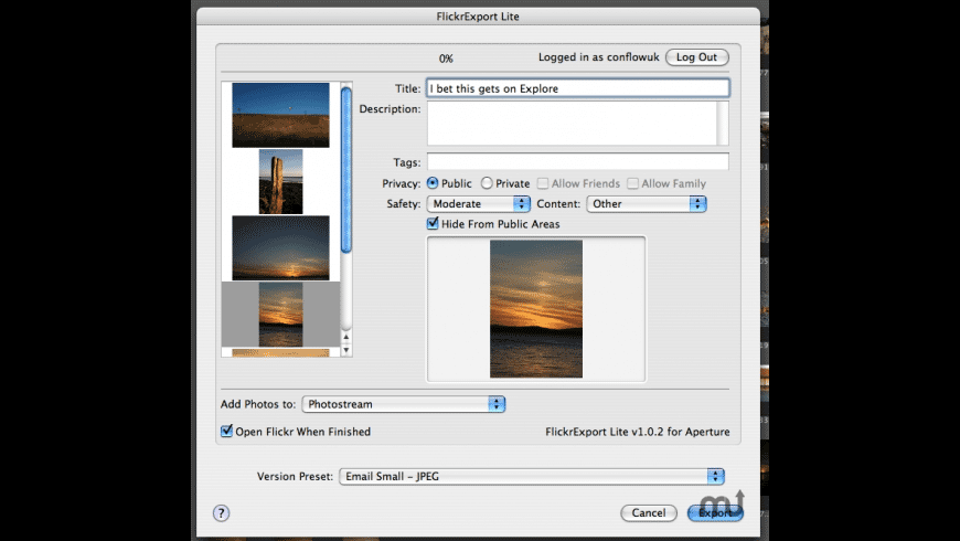 FlickrExport Lite for Aperture preview