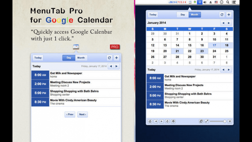 MenuTab Pro for Google Calendar preview
