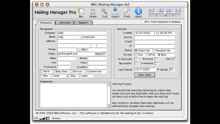 NRG Mailing Manager preview